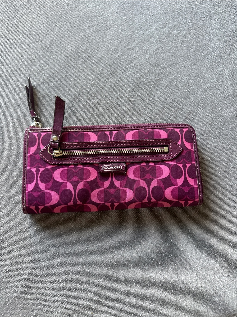 Coach Signature Zip Wallet in Fuchsia and Plum